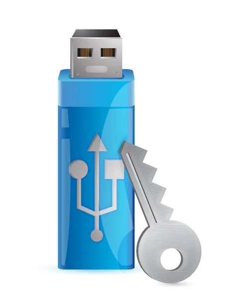 Protección de la información. Memoria flash USB y clave — Foto de Stock