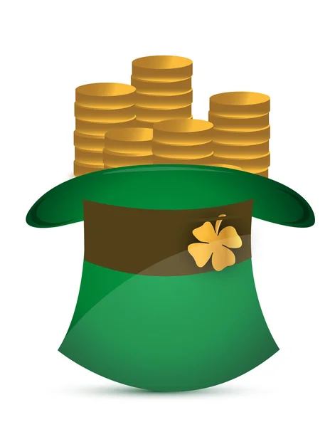 Leprechaun hatt fylld med guld mynt — Stockfoto