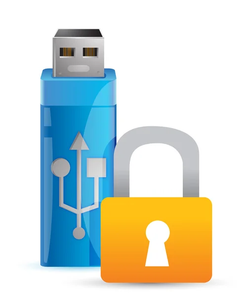 USB asma kilit ve anahtar olarak flash sürücü — Stok fotoğraf