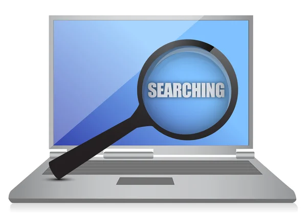 Searching laptop and magnify glass — Stock Photo, Image