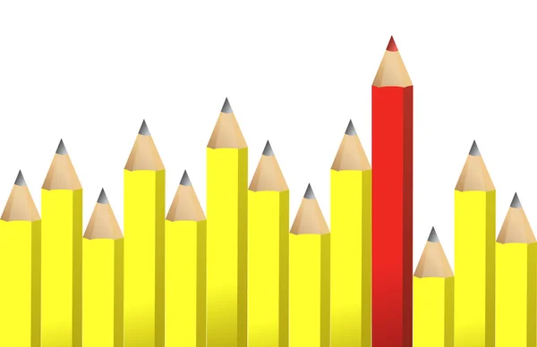 Yellow pencils and one red crayon — Stock Photo, Image