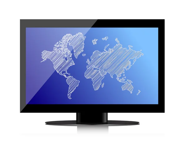 Monitor de ordenador con mapa del mundo en la pantalla —  Fotos de Stock