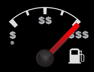 Gas gauge of a car with dollar symbols clipart