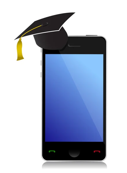 Téléphone avec chapeau de graduation — Photo