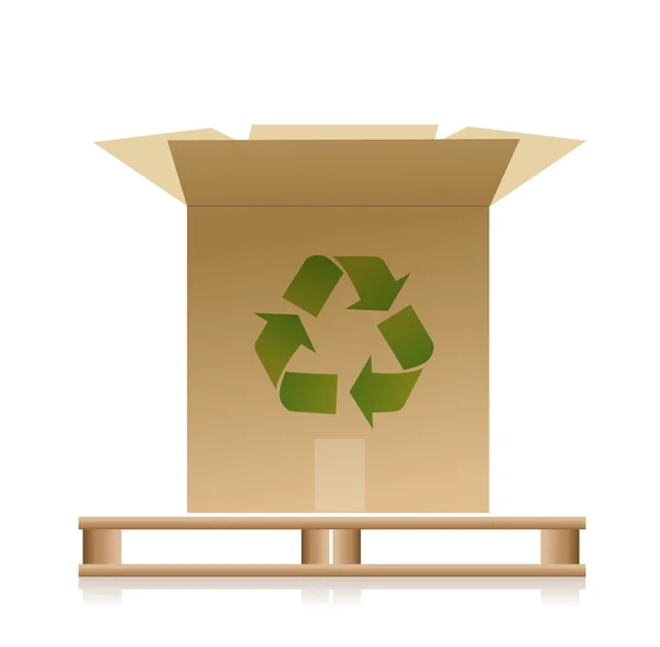 Palete de madeira com uma ilustração de caixa de reciclagem — Fotografia de Stock
