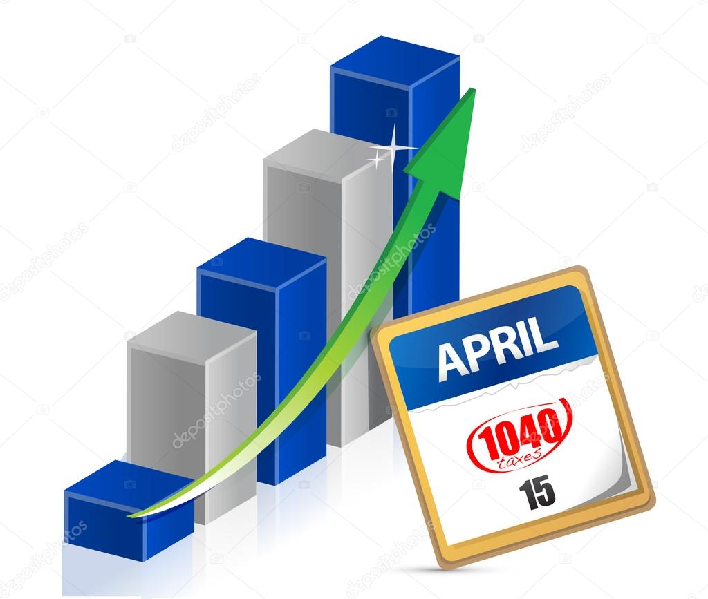 business graph and taxes april 15th on a calendar