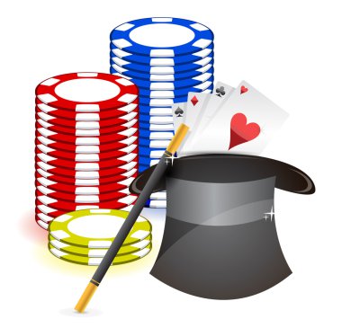 sihirli şapka, sihirli değnek ve casino'den aksesuarlar
