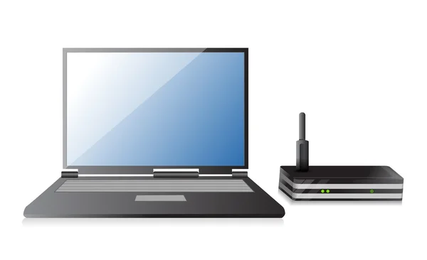 Trådlös router och laptop — Stockfoto