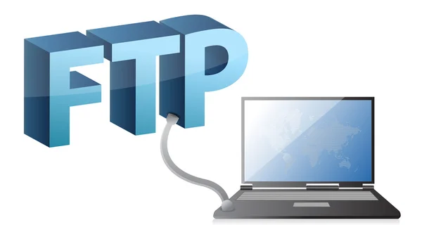 Portátil con mapa del mundo conectado a FTP — Foto de Stock