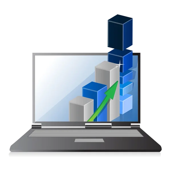 Laptop med verksamhet och vinst tillväxt diagram — Stockfoto