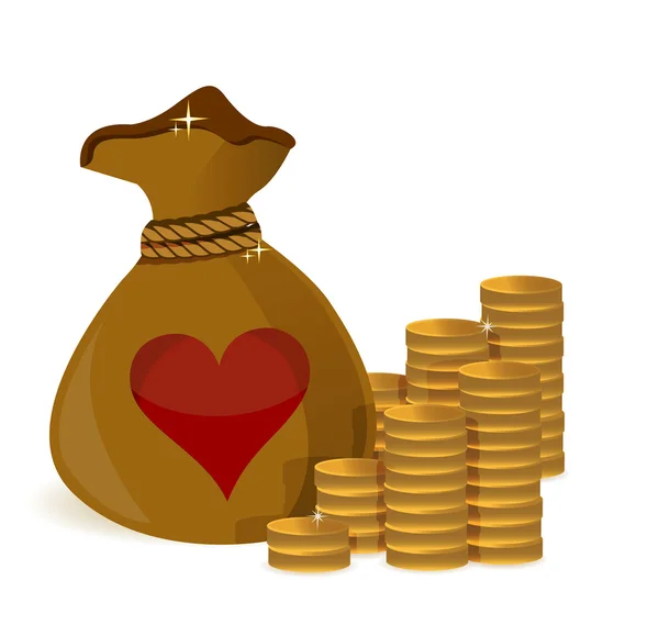Ben kalp ile para sikke çanta — Stok fotoğraf