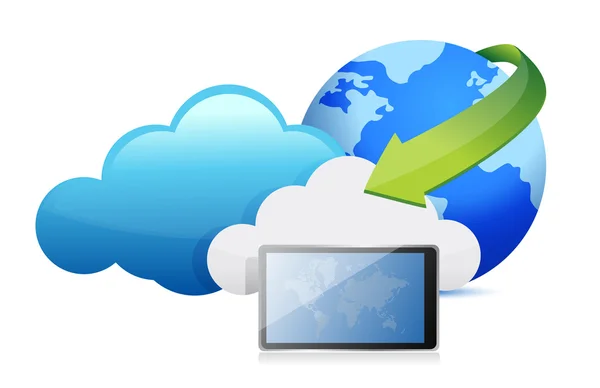 Tablet cloud computing conceito em movimento — Fotografia de Stock