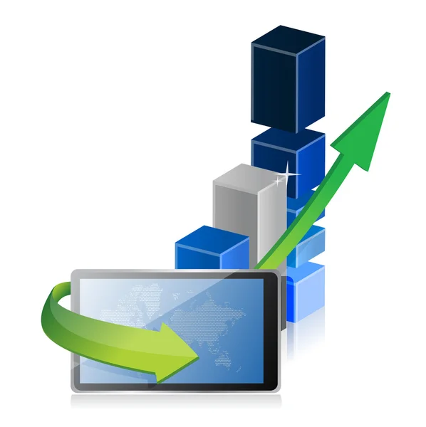 Tablett med business diagram bakom — Stockfoto