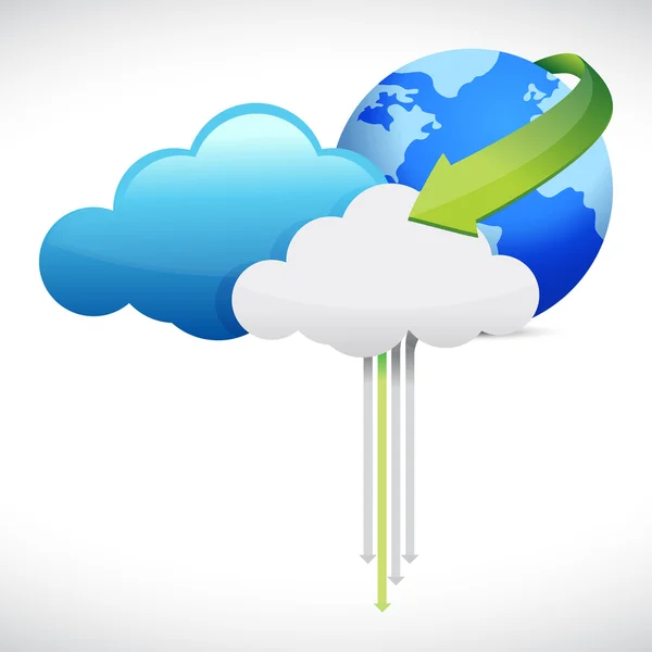 Cloud computing globe och pilar — Stockfoto