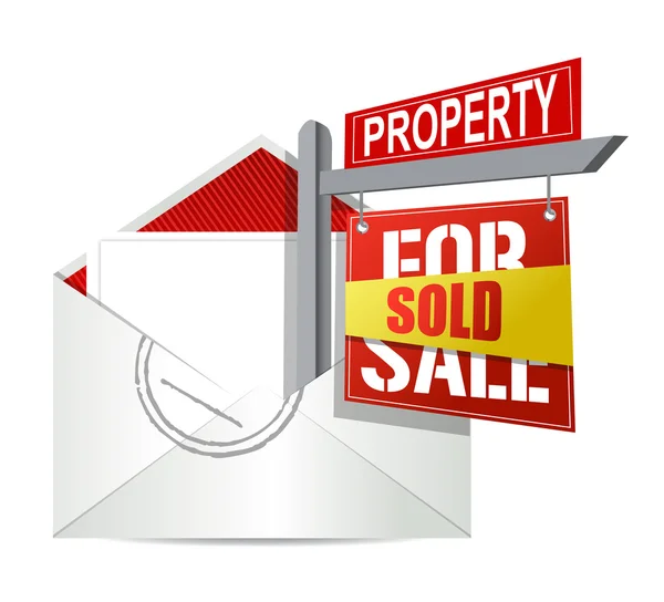 E-mail and real estate sold sign — Stock Photo, Image