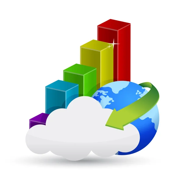 Globe, graphique d'affaires et cloud computing — Photo