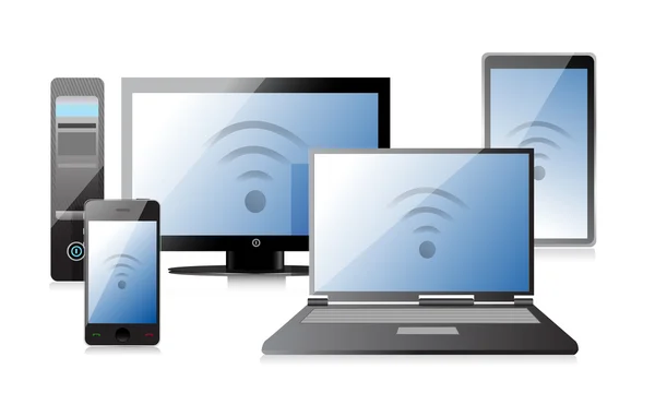 Computer, Laptop Tablet e Telefono con connessione — Foto Stock