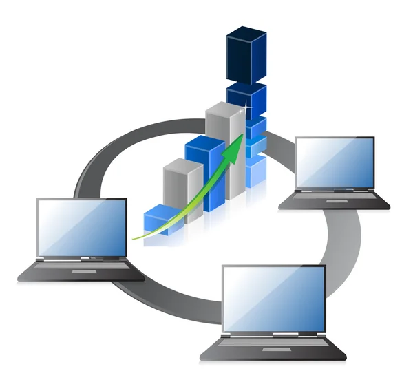 笔记本电脑与业务或利润增长条形图 — 图库照片