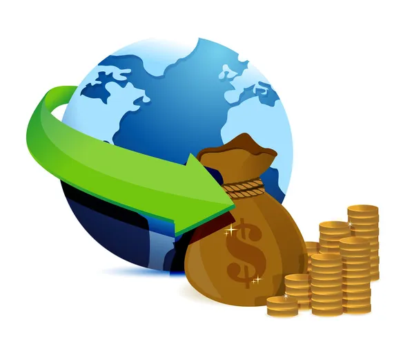 Globe arrow and money — Stock Photo, Image