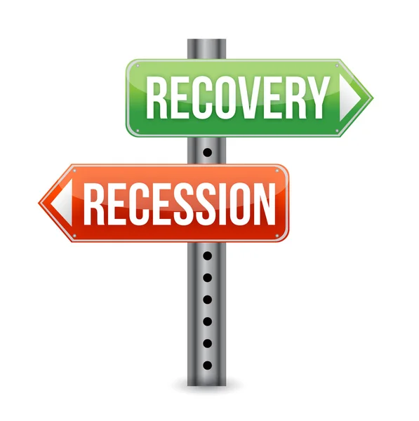 Recession and Recovery road sign — Stock Photo, Image