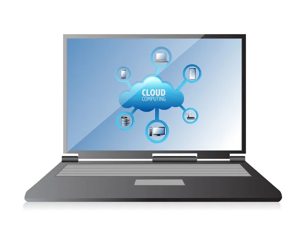 Concetto di cloud computing su uno schermo portatile , — Foto Stock