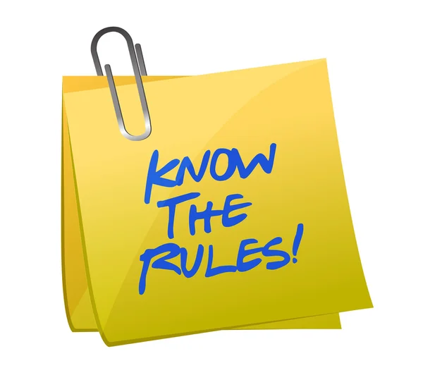 Conhecer as regras escritas em um post it note — Fotografia de Stock