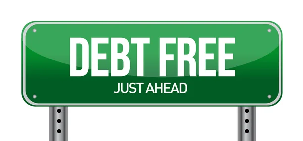 Debt free green traffic road sign — Stock Photo, Image