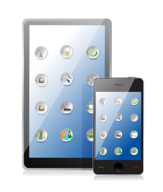 tablet pc ve simgeler ile akıllı telefon