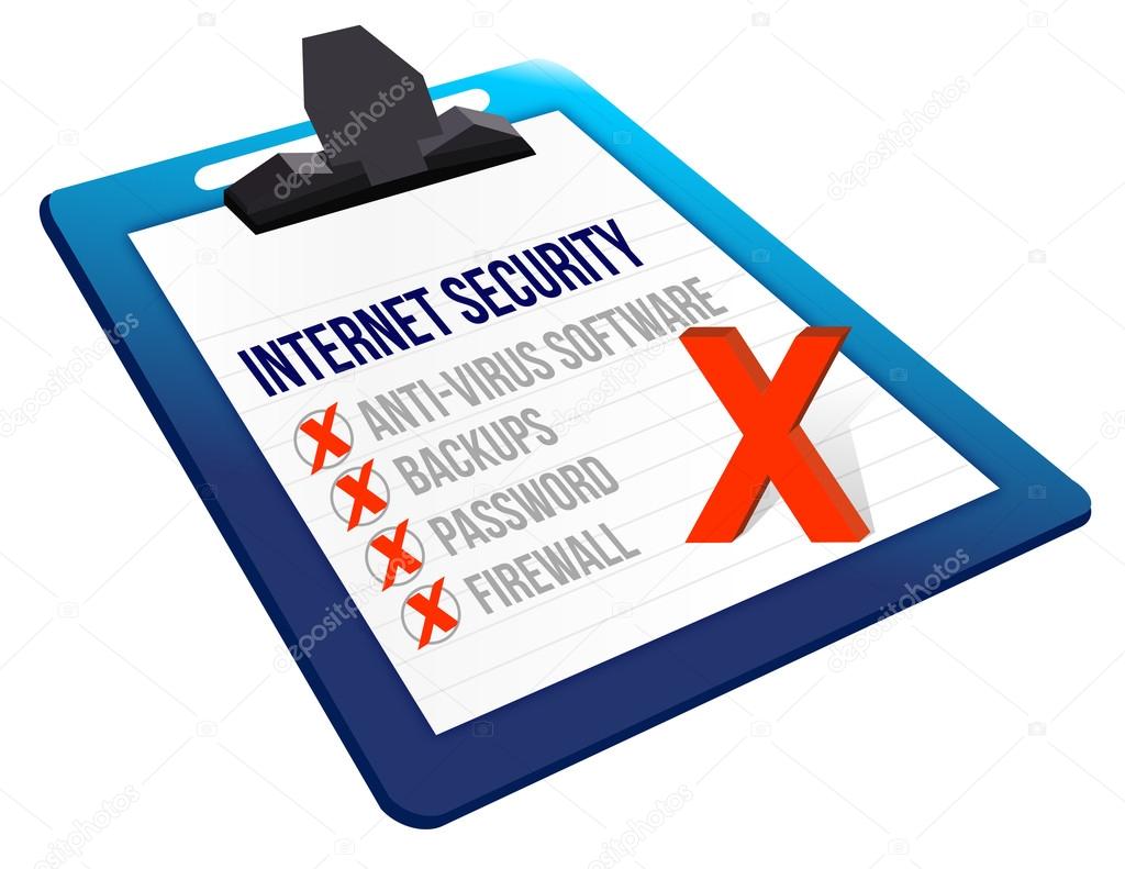 Checklist for internet security on a clipboard