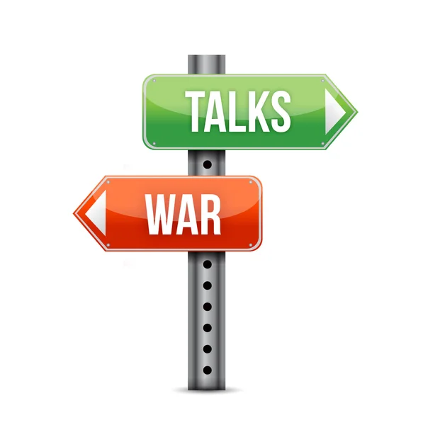 Wegweiser zu Krieg und Gesprächen — Stockfoto
