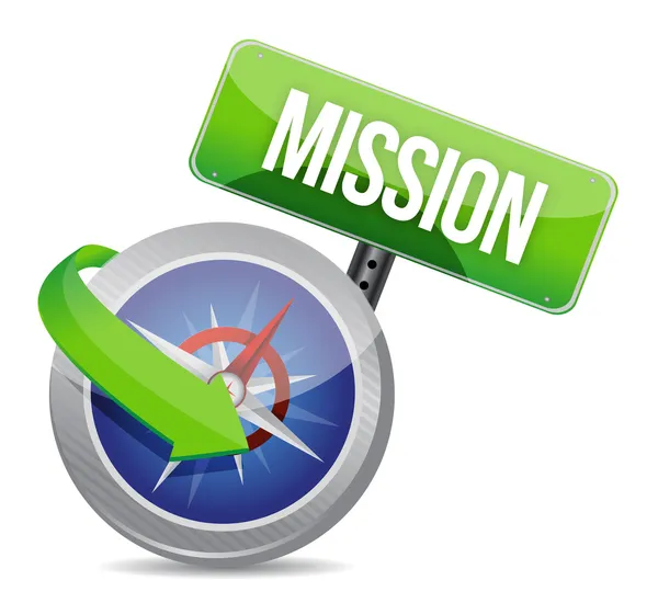 Mission auf einem Kompass — Stockfoto