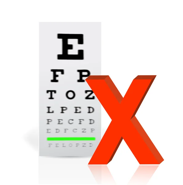Diagramme visuel médical avec une marque x. mauvaise vision — Photo