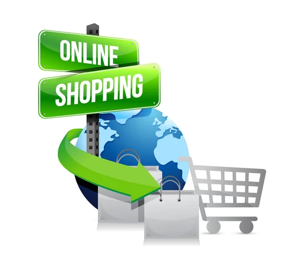 Global shopping concept with shopping cart — Stock Photo, Image
