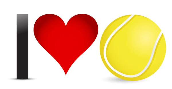 我爱打网球、 网球球里面的心 — 图库照片