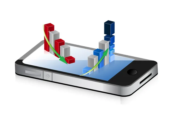Smartphone met op en neer zakelijke grafiek — Stockfoto
