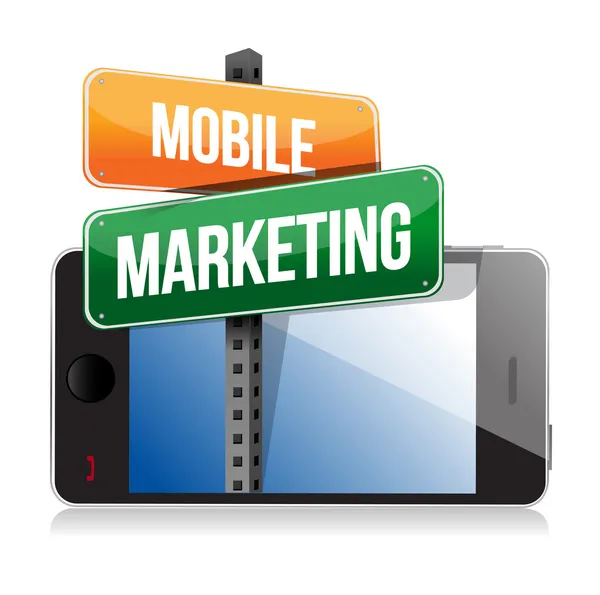 Smart phone with mobile marketing sign — Stock Photo, Image