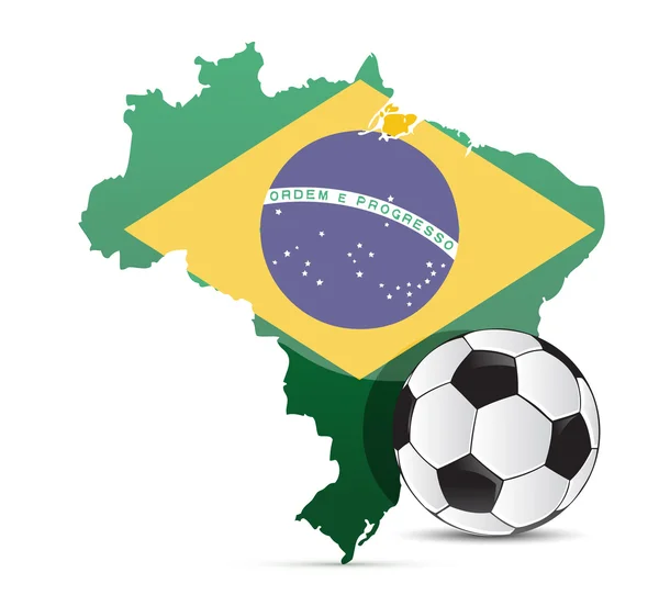 Karte mit brasilianischer Flagge und Fußball isoliert — Stockfoto