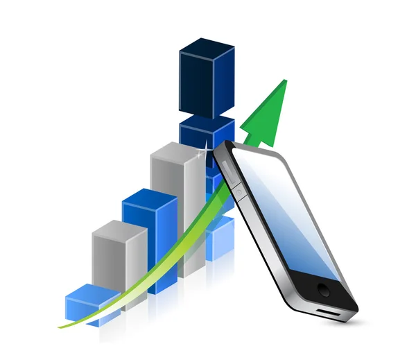 Geschäftsdiagramm und Mobiltelefon — Stockfoto