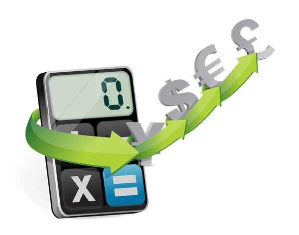 Currency exchange and modern calculator — Stock Photo, Image
