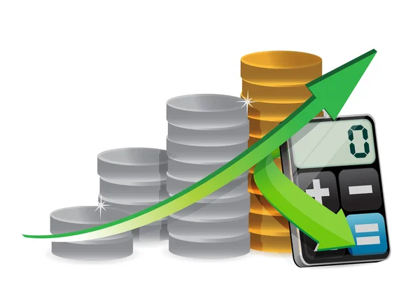 Gráfico de monedas y calculadora moderna — Foto de Stock