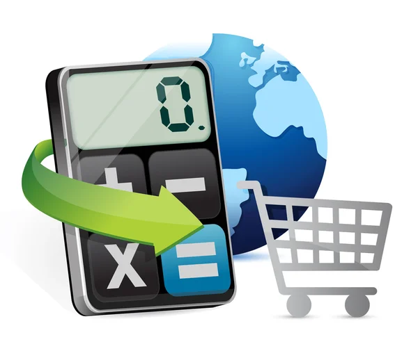 Internationale winkelen en moderne rekenmachine — Stockfoto