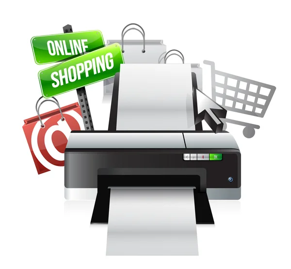 Impressora conceito de compras on-line — Fotografia de Stock