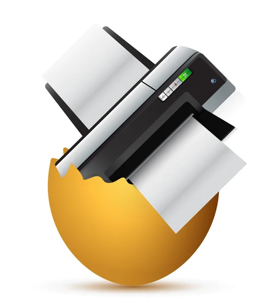Printer binnen een gebroken ei — Stockfoto