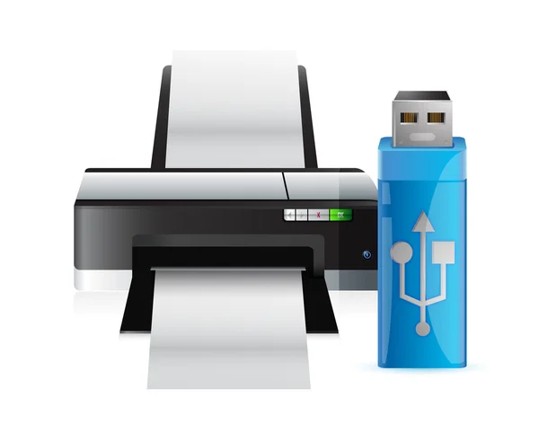 Stampante e chiavetta USB — Foto Stock