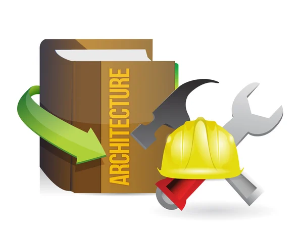Libro de arquitectura de conocimientos y herramientas de construcción —  Fotos de Stock