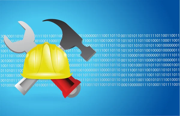 Construction tools and blue binary background — Stock Photo, Image