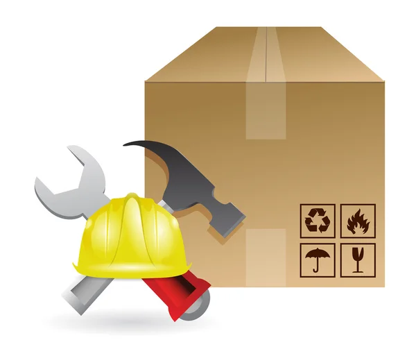 Shipping box and construction tools — Stock Photo, Image