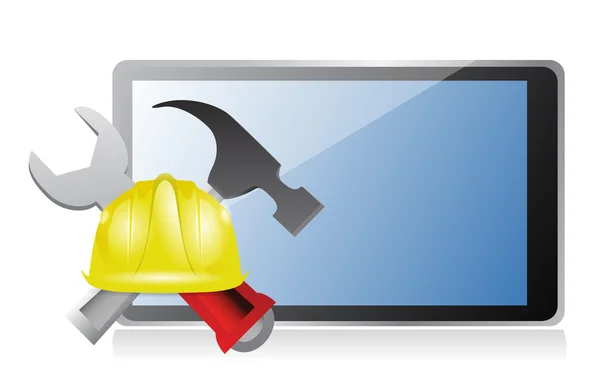 Tablet with issues and under construction sign — Stock Photo, Image