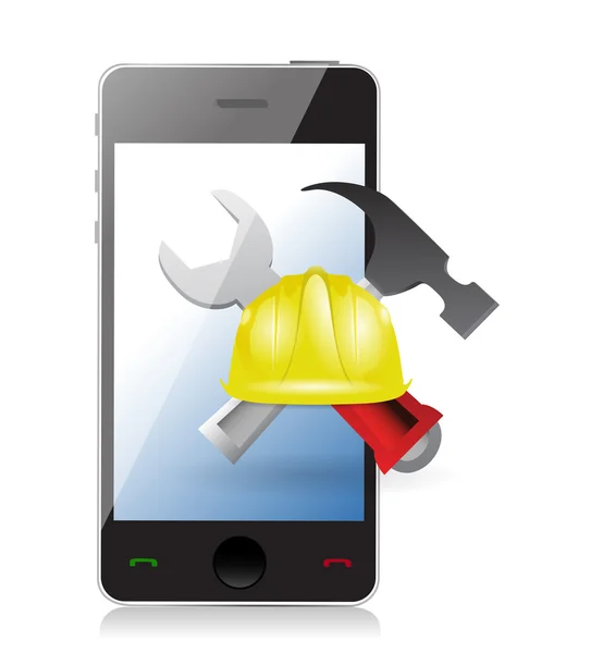 Phone with issues and under construction sign — Stock Photo, Image