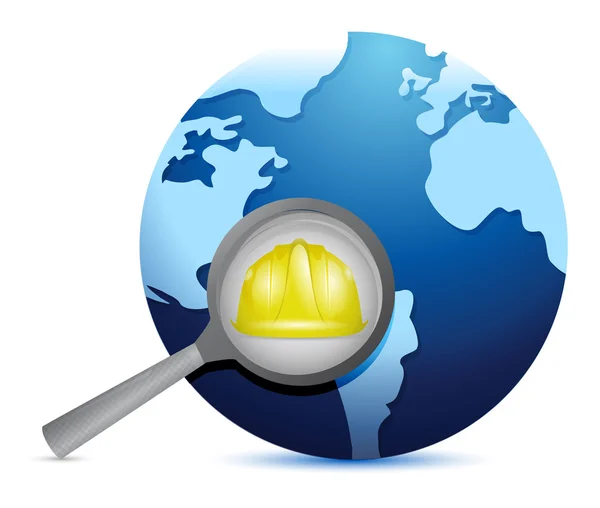 Globe and magnify glass under construction — Stock Photo, Image